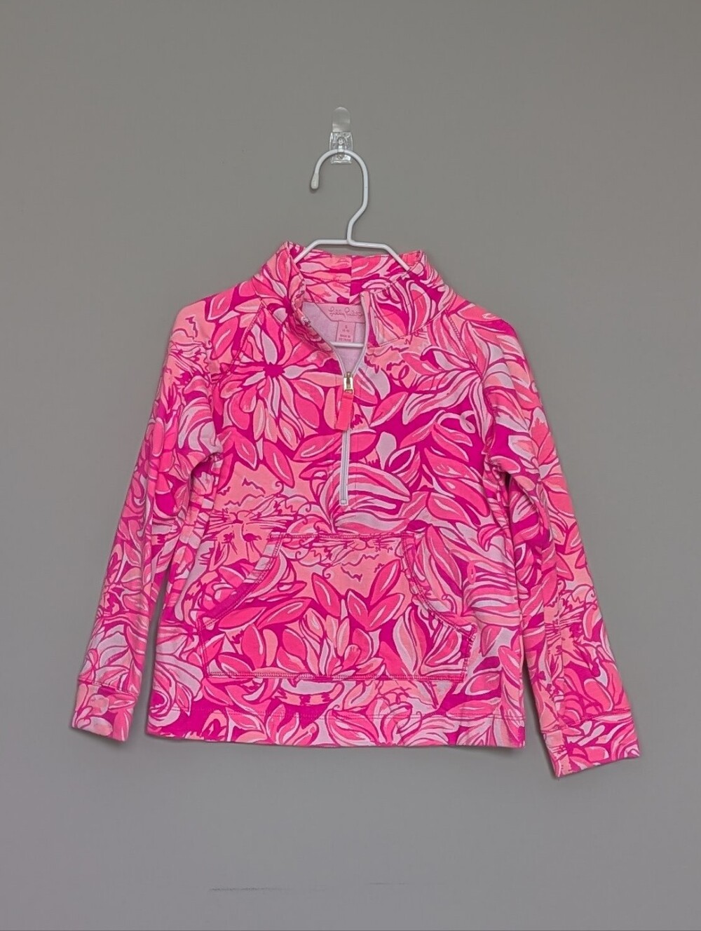 Lilly Pulitzer Girls Skipper Popover Pink Pawsitive Cattitude 1/4 Zip Pullover